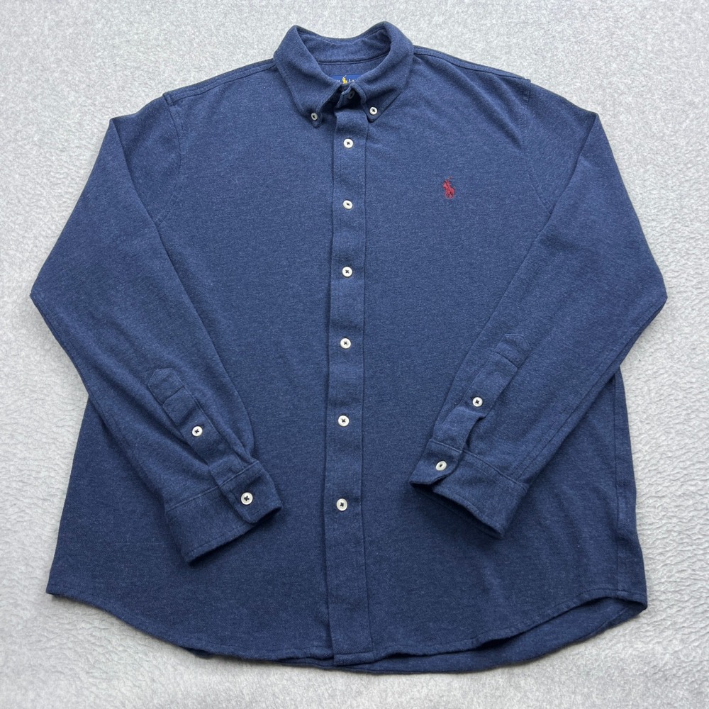 Ralph Lauren Shirt Mens Large Blue Featherweight Mesh Button Up Long Sleeve Pony